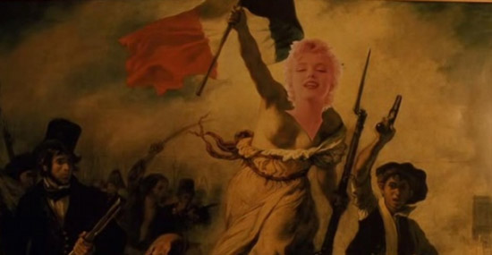 L'immagine della Libertà di Delacroix con apposta la foto di Marilyn