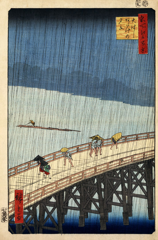 Utagawa Hiroshige, Il ponte di Shin-Ohashi sotto la pioggia