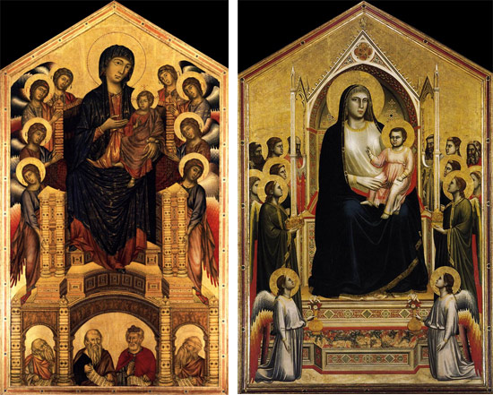 Confronto tra la Maestà di Santa Trinita di Cimabue e la Madonna di Ognissanti di Giotto