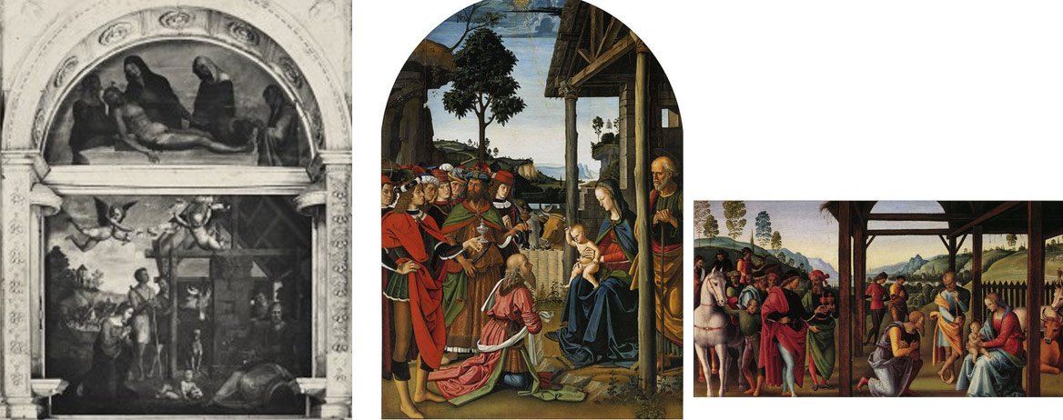 Confronto tra la Natività di Zacchia e le Adorazioni dei Magi del Perugino