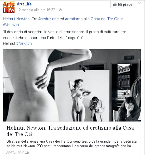 Il post che ci è stato censurato, nella versione originale sulla pagina di ArtsLife