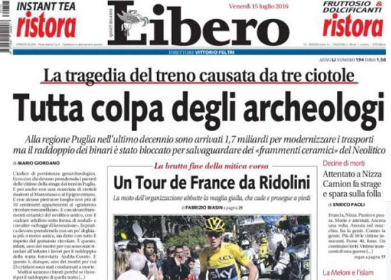 La prima pagina di Libero il 14 luglio 2016