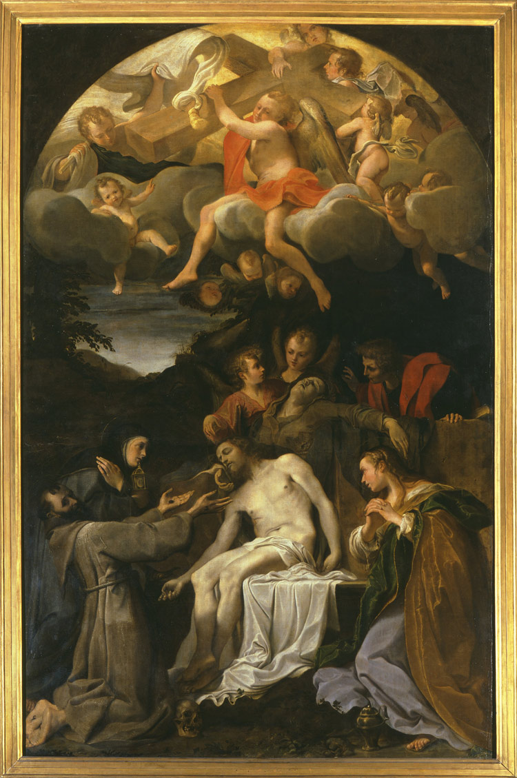 Annibale Carracci, Compianto sul Cristo morto con i santi Francesco, Chiara, Giovanni evangelista, Maria Maddalena e angeli