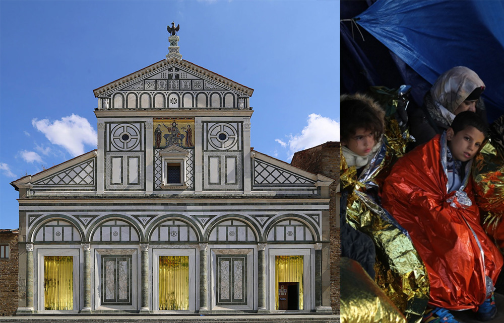 L'abbazia di San Miniato rivestita con le coperte termiche dei