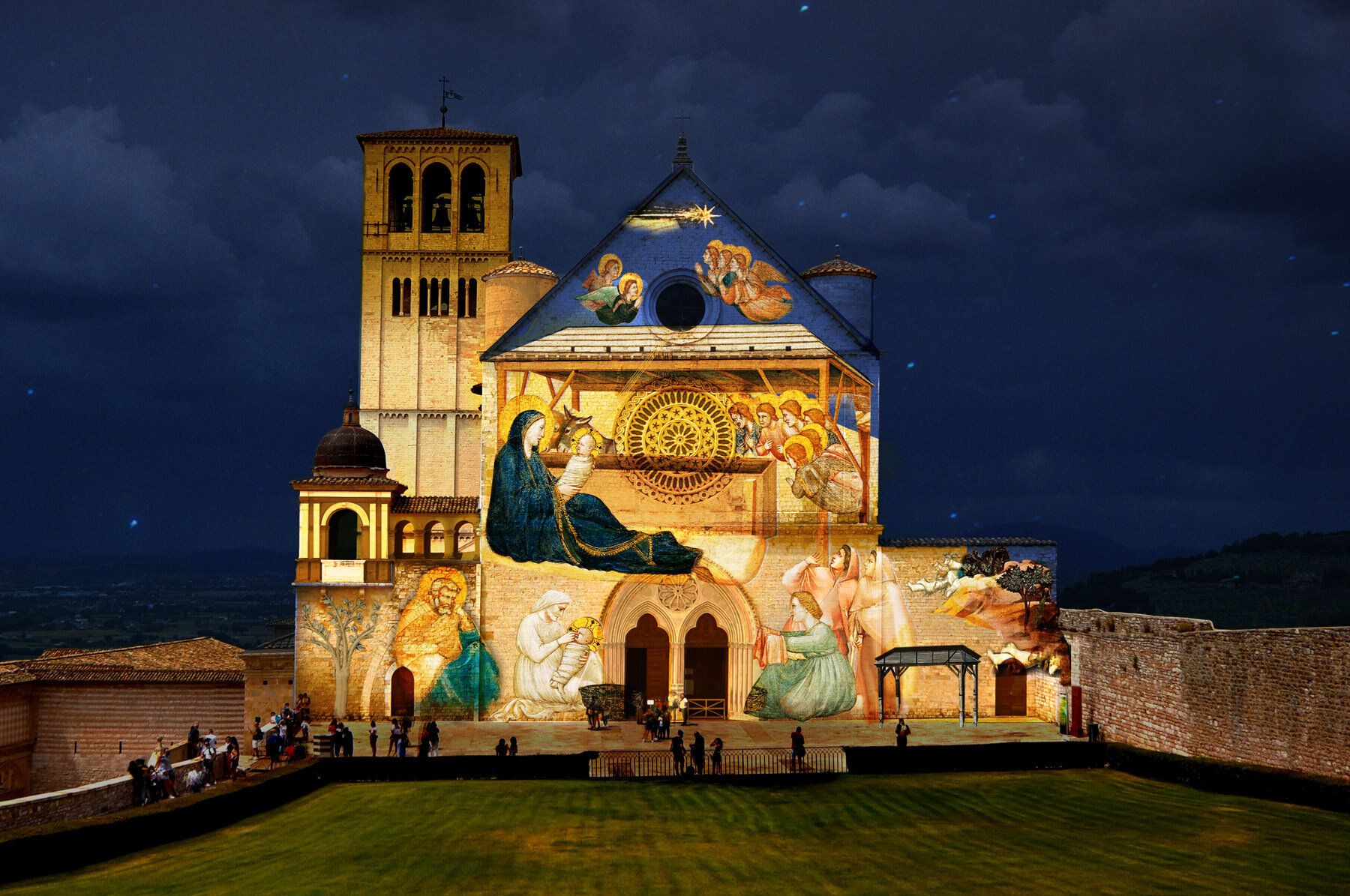 Assise, projections vidéo des fresques de Giotto sur la façade de la ...