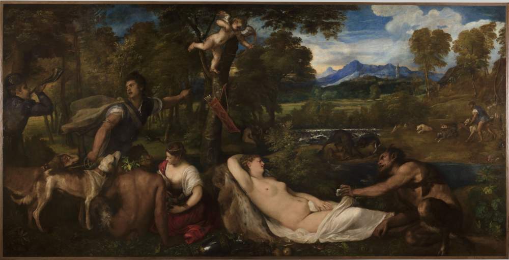 École du Titien, Vénus au léopard (1525-1530 ; huile sur toile, 196 x 386 cm ; Paris, Louvre)