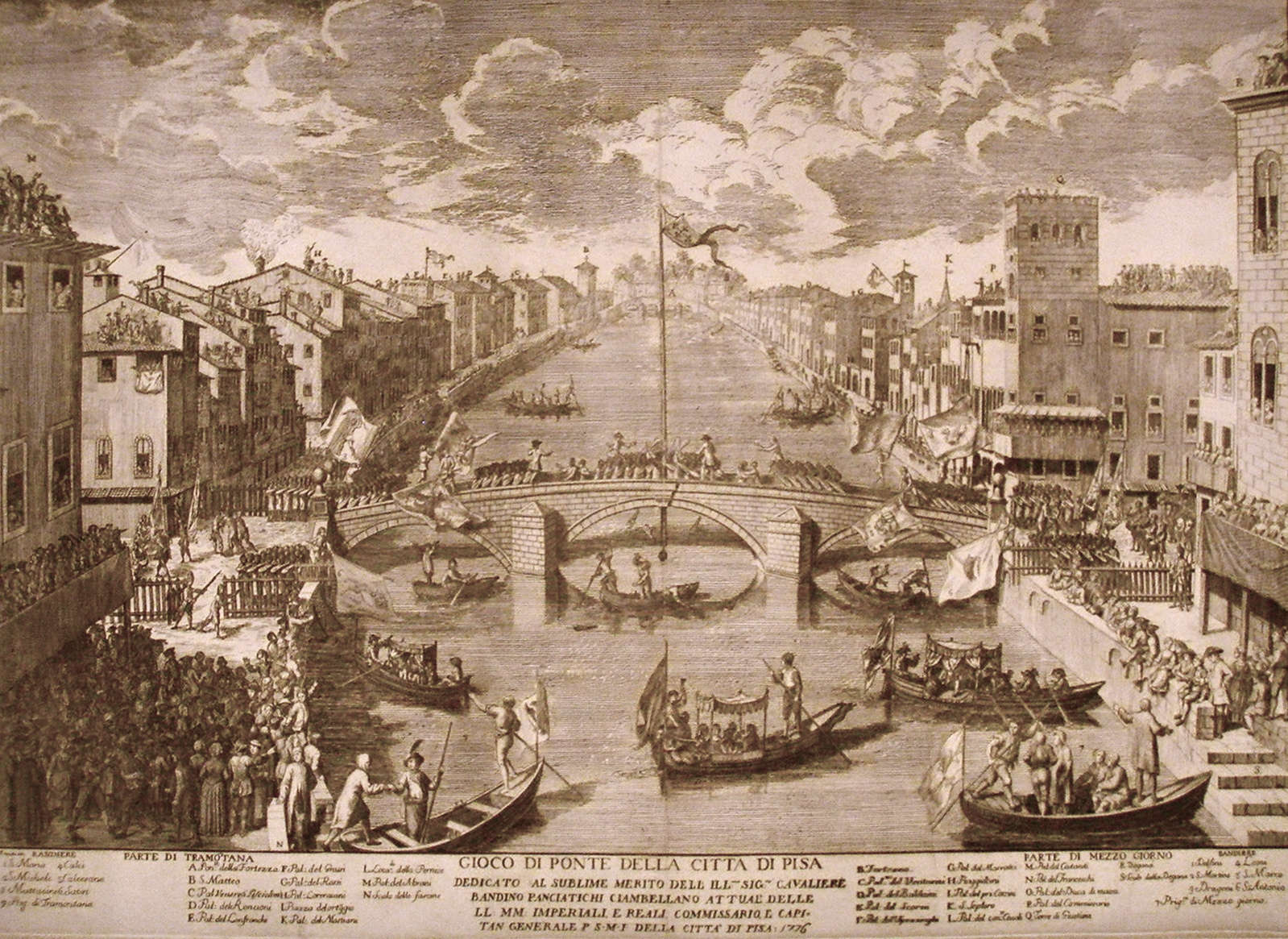 Gaetano Franchi, Gioco di Ponte della Città di Pisa (1761; Radierung, 402 x 564 mm)