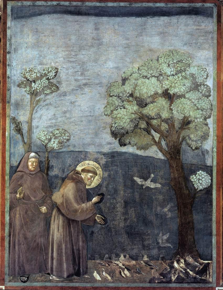 Giotto, La predicación a los pájaros (fresco, 270×200 cm; Asís, Basílica Superior de San Francisco de Asís)