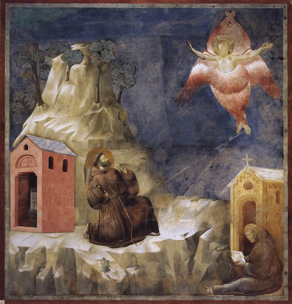 Giotto, Der Heilige Franziskus empfängt die Wundmale (Fresko, 230×270 cm; Assisi, Obere Basilika des Heiligen Franz von Assisi)