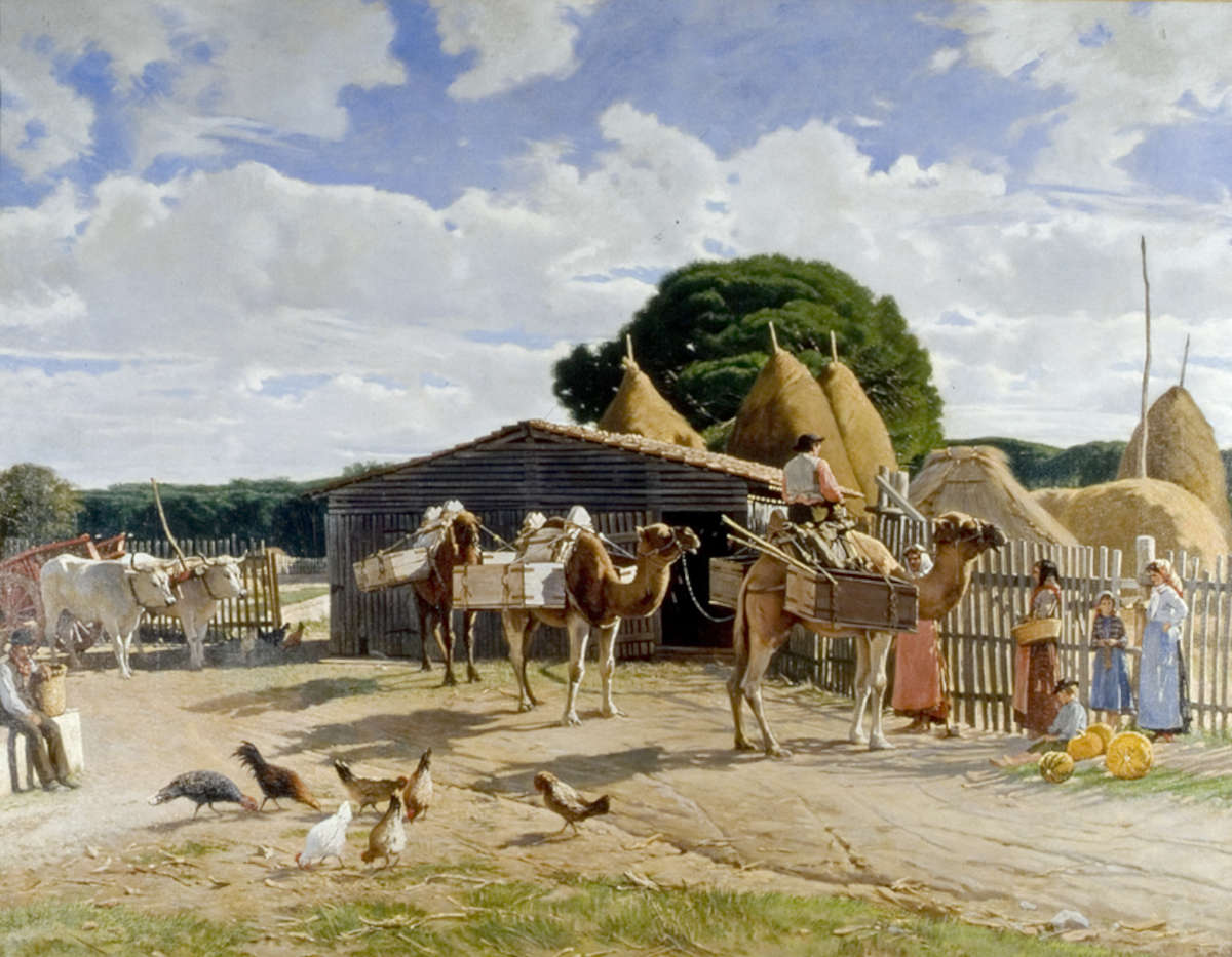 Odoardo Borrani, Kamele auf dem Gut San Rossore (1883-1887; Öl auf Leinwand, 111 x 141 cm; Rom, Nationalgalerie für moderne und zeitgenössische Kunst)