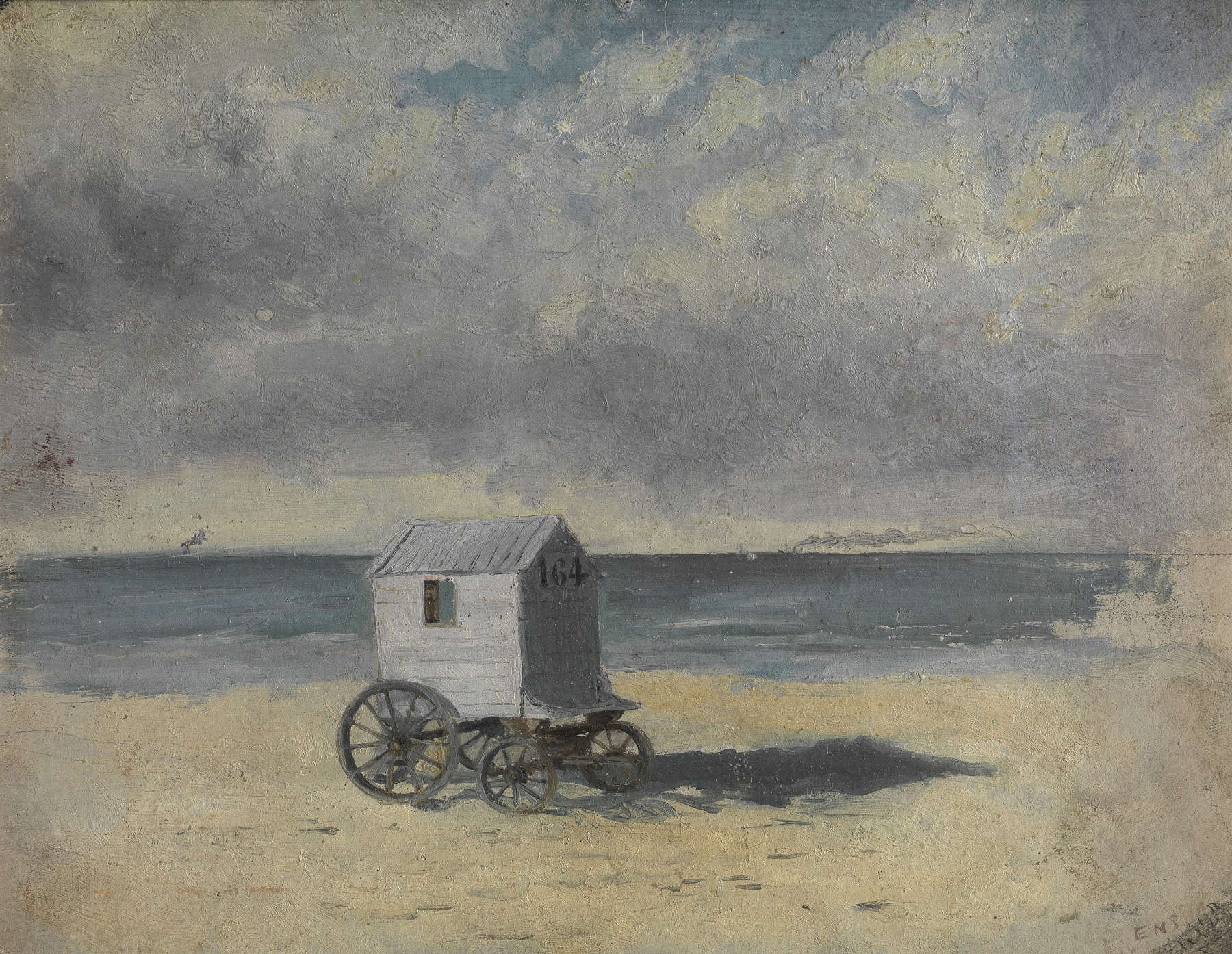 James Ensor, Badkoets op het strand (1876; oil on cardboard, 17.5 x 22.5 cm; Antwerp, Koninklijk Museum voor Schone Kunsten)