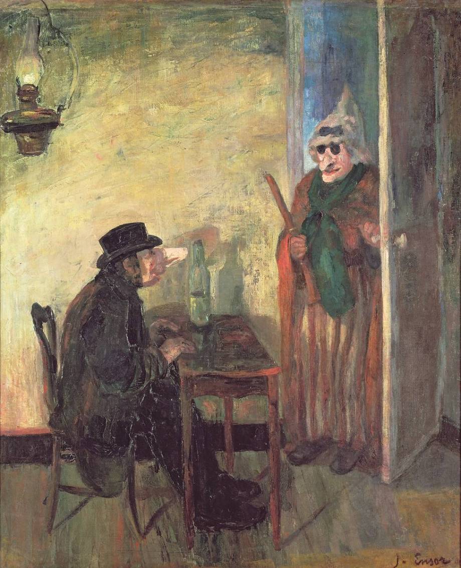 James Ensor, Les Masques scandalisés (1883 ; huile sur toile, 135 x 112 cm ; Bruxelles, Musées Royaux des Beaux-Arts de Belgique)