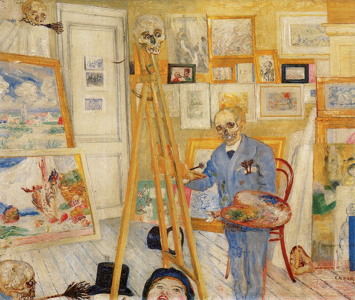 James Ensor, Skelettmaler in seinem Atelier (1896; Öl auf Leinwand, 80,7 x 70,5 cm; Antwerpen, Koninklijk Museum voor Schone Kunsten)