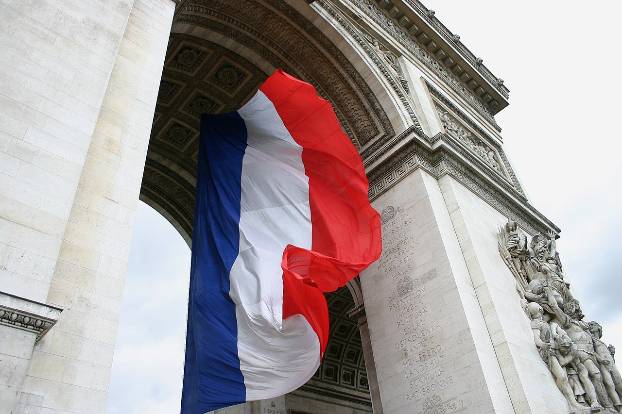 The Arc de Triomphe with the French flag during a public ceremony. Photo: Chris Stubel