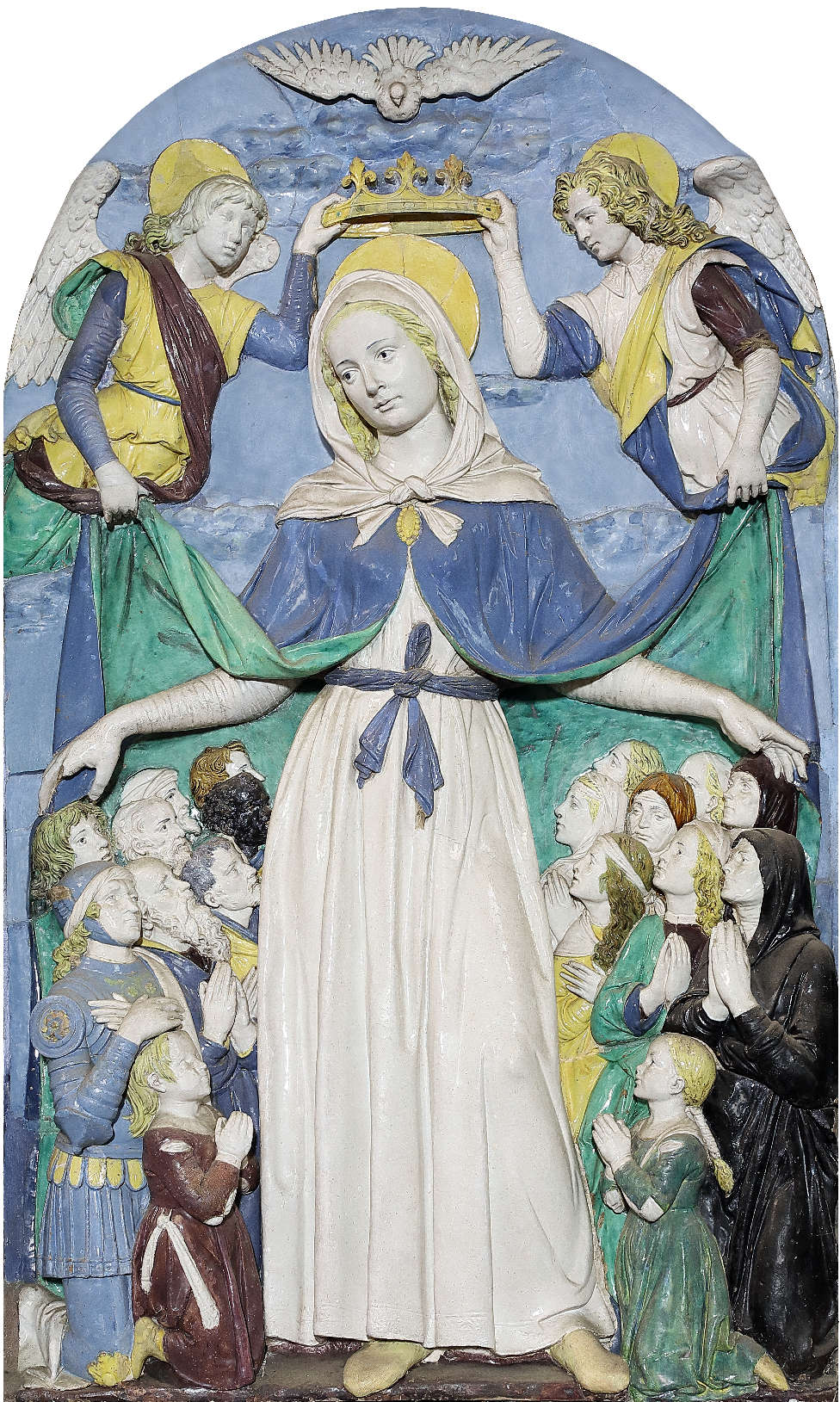 Andrea della Robbia, Vierge de la Miséricorde (vers 1495 ; terre cuite vernissée ; Anghiari, Santa Maria delle Grazie)