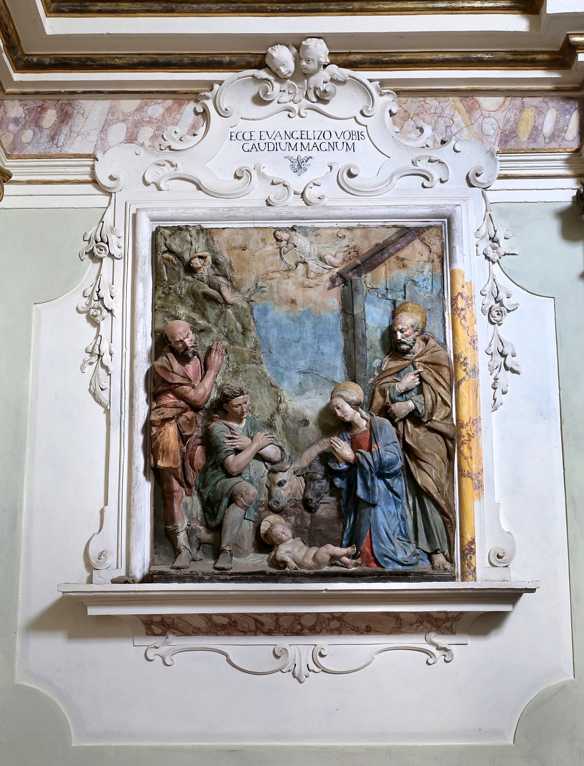 Santi Buglioni, Adoration des bergers (vers 1550-1570 ; terre cuite vernissée ; Anghiari ; Sant'Agostino)