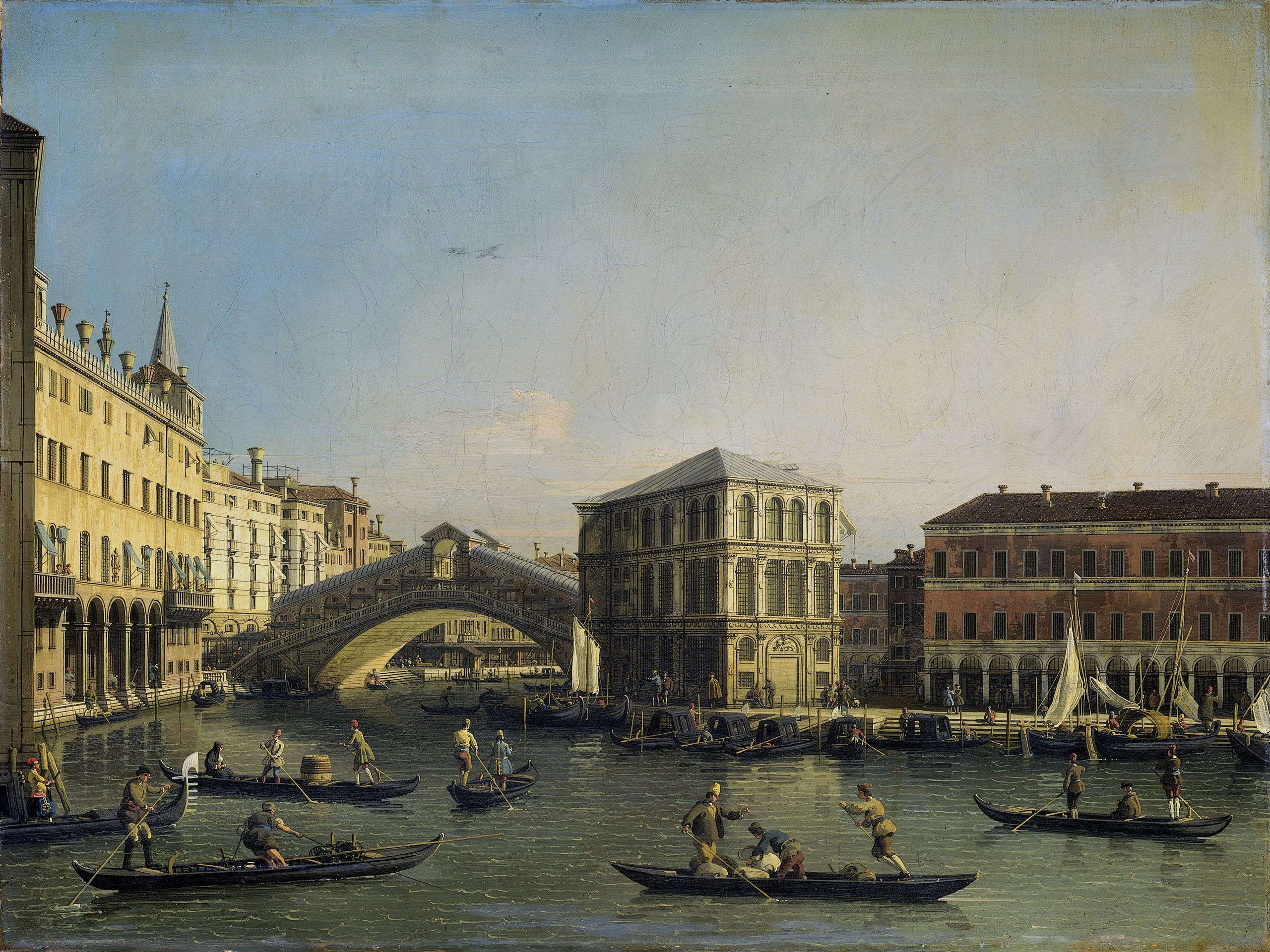 Canaletto, Grand Canal with the Rialto Bridge and the Fondaco dei Tedeschi (1707-1750; oil on canvas, 62 x 83 cm; Amsterdam, Rijksmuseum)