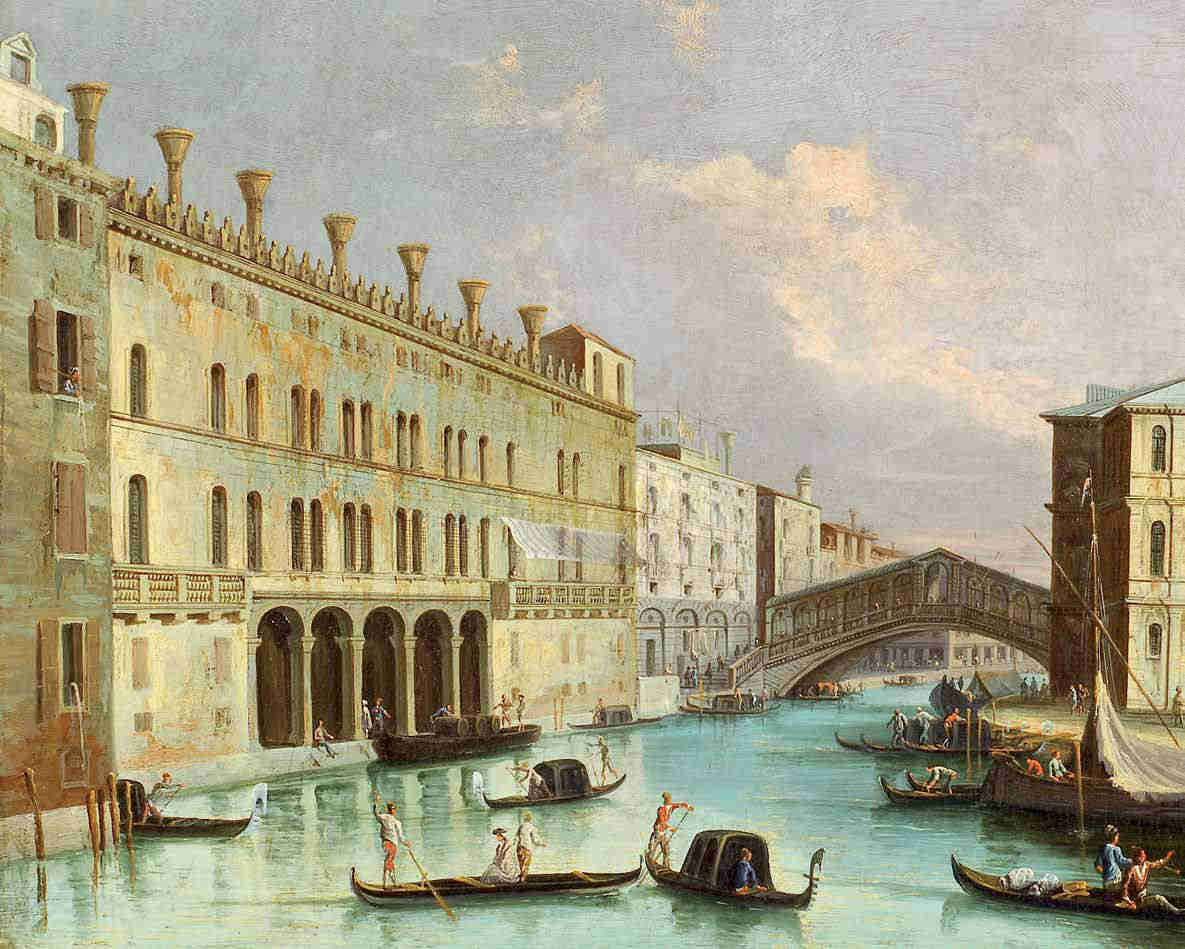 Francesco Tironi, View of the Rialto Bridge with the Fondaco dei Tedeschi, detail (oil on canvas; Private collection)