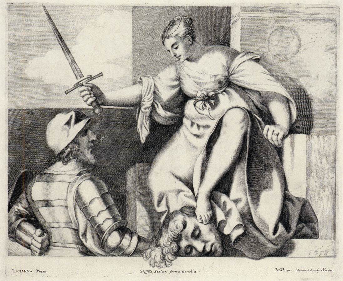 Giacomo Piccini, Judith/Justice by Titian (1658; engraving, 300 x 360 mm; London, British Museum)