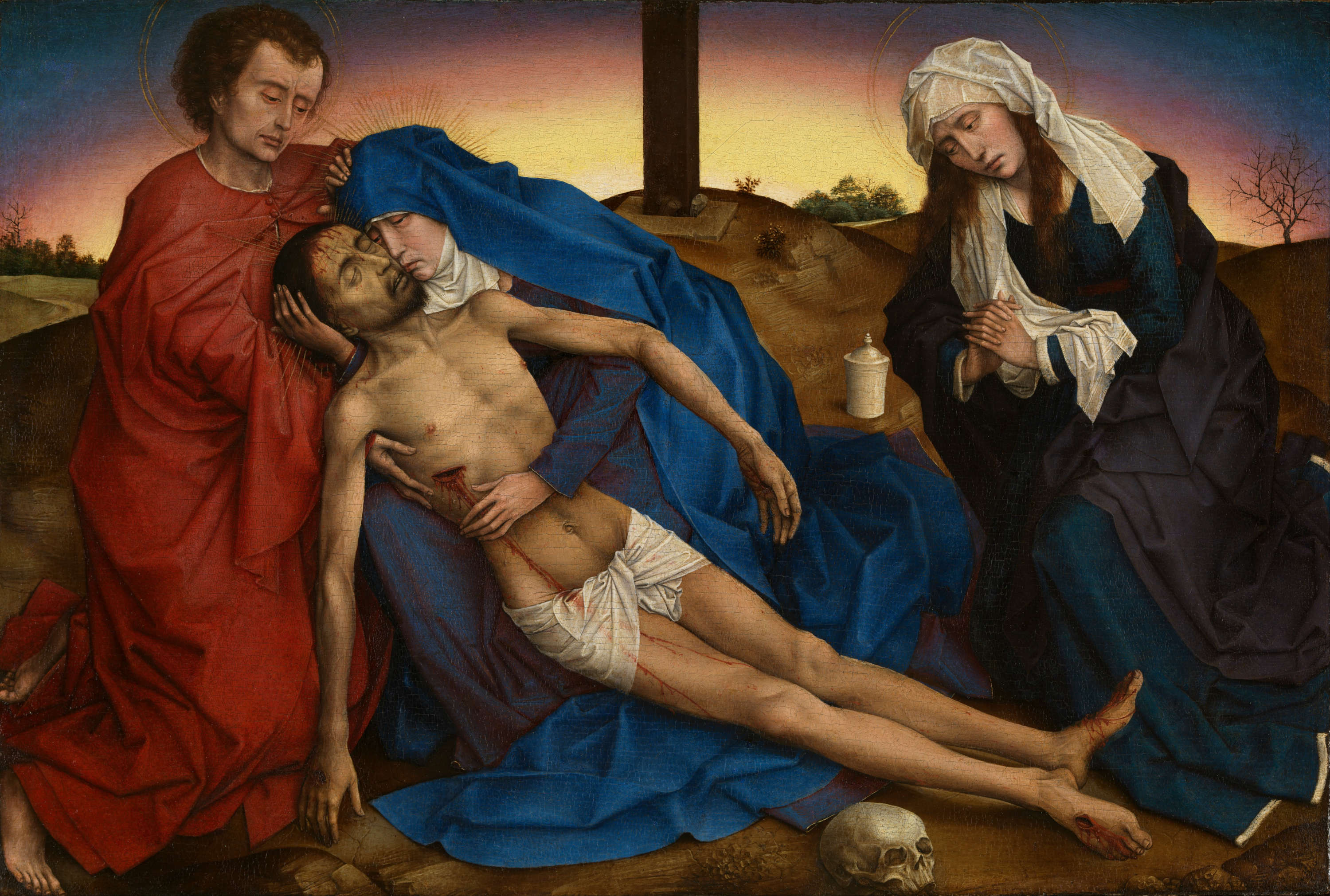 Rogier van der Weyden, Pieta (c. 1441; oil on panel, 32 × 47 cm; Brussels, Musées Royaux des Beaux-Arts)