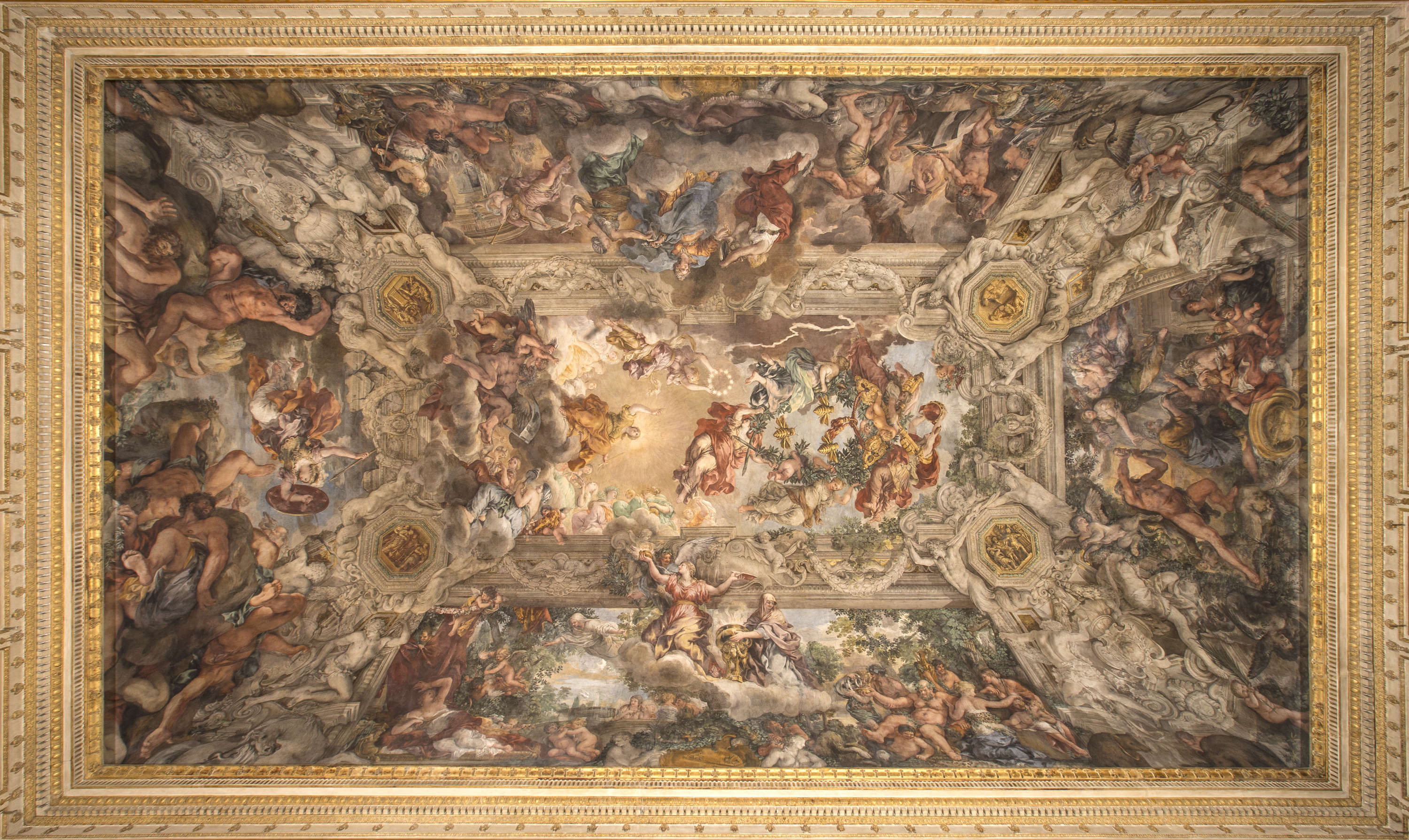 Pietro da Cortona, Der Triumph der göttlichen Vorsehung und die Erfüllung ihrer Ziele unter dem Ponjpgicato von Urban VIII (1632-1639; Fresko; Rom, Gallerie Nazionali Barberini Corsini, Palazzo Barberini, Salone di Pietro da Cortona)