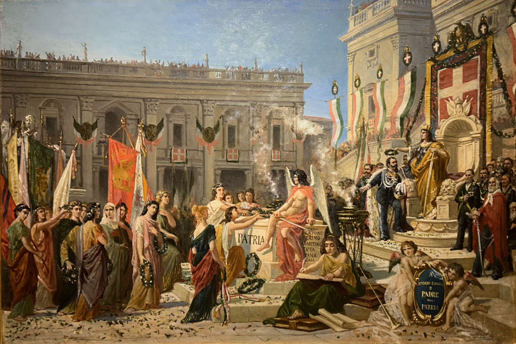 Pietro Aldi, Apotheose des vom Vaterland gekrönten Viktor Emanuel II (1878, Öl auf Leinwand, 55 x 80 cm; Saturnia, Polo Culturale Pietro Aldi)