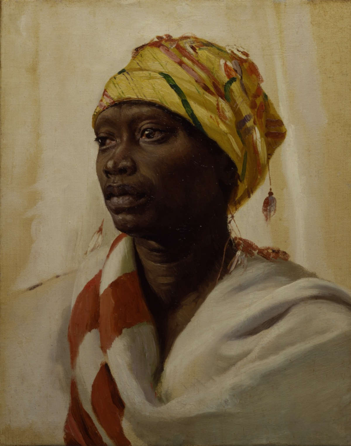 Pietro Aldi, Porträt einer Afrikanerin (1885; Öl auf Leinwand, 38,5 x 31 cm; Saturnia, Polo Culturale Pietro Aldi)