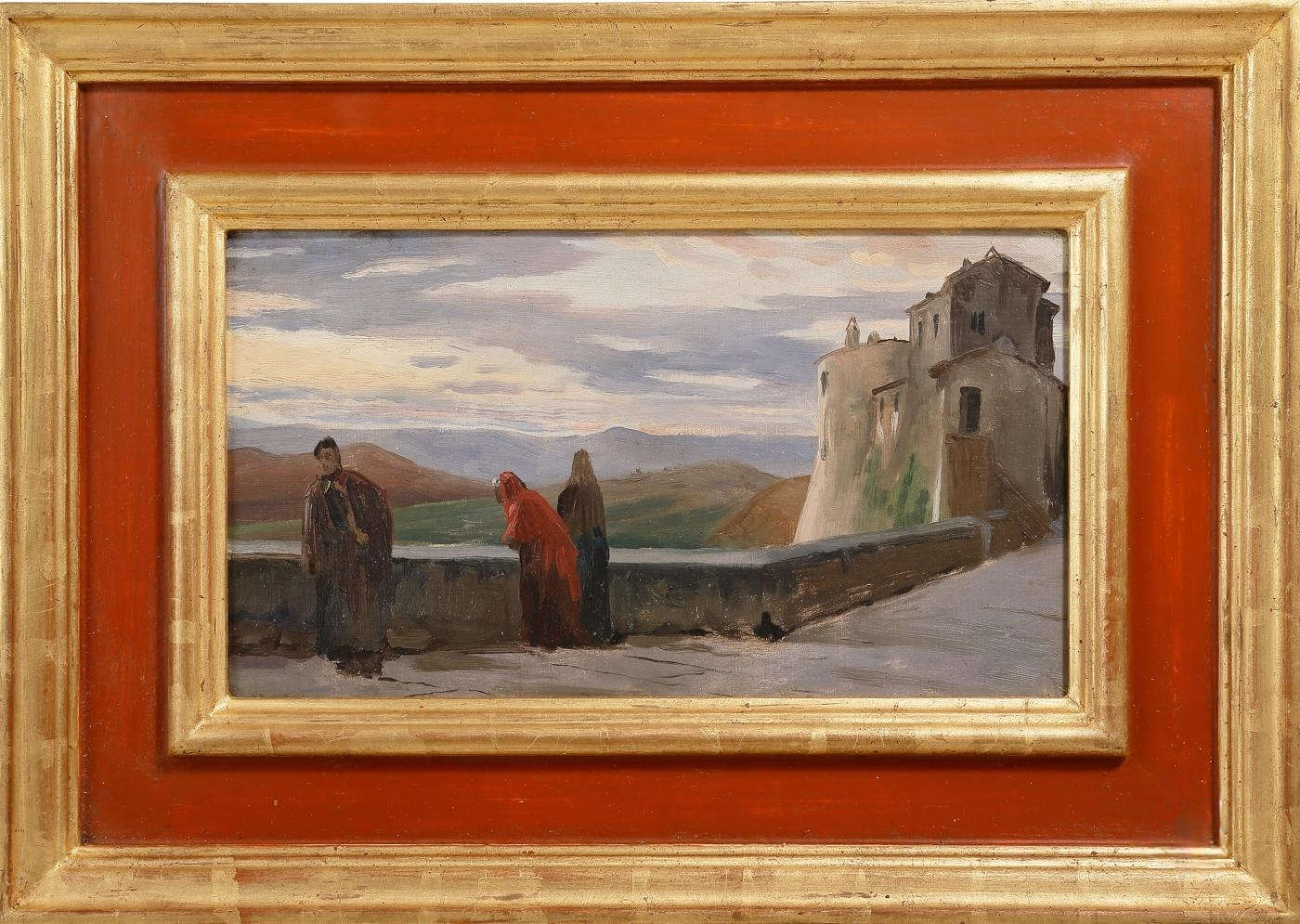 Pietro Aldi, Figures Along the Walls (oil on panel; 17 x 30.4 cm; Saturnia, Polo Culturale Pietro Aldi)