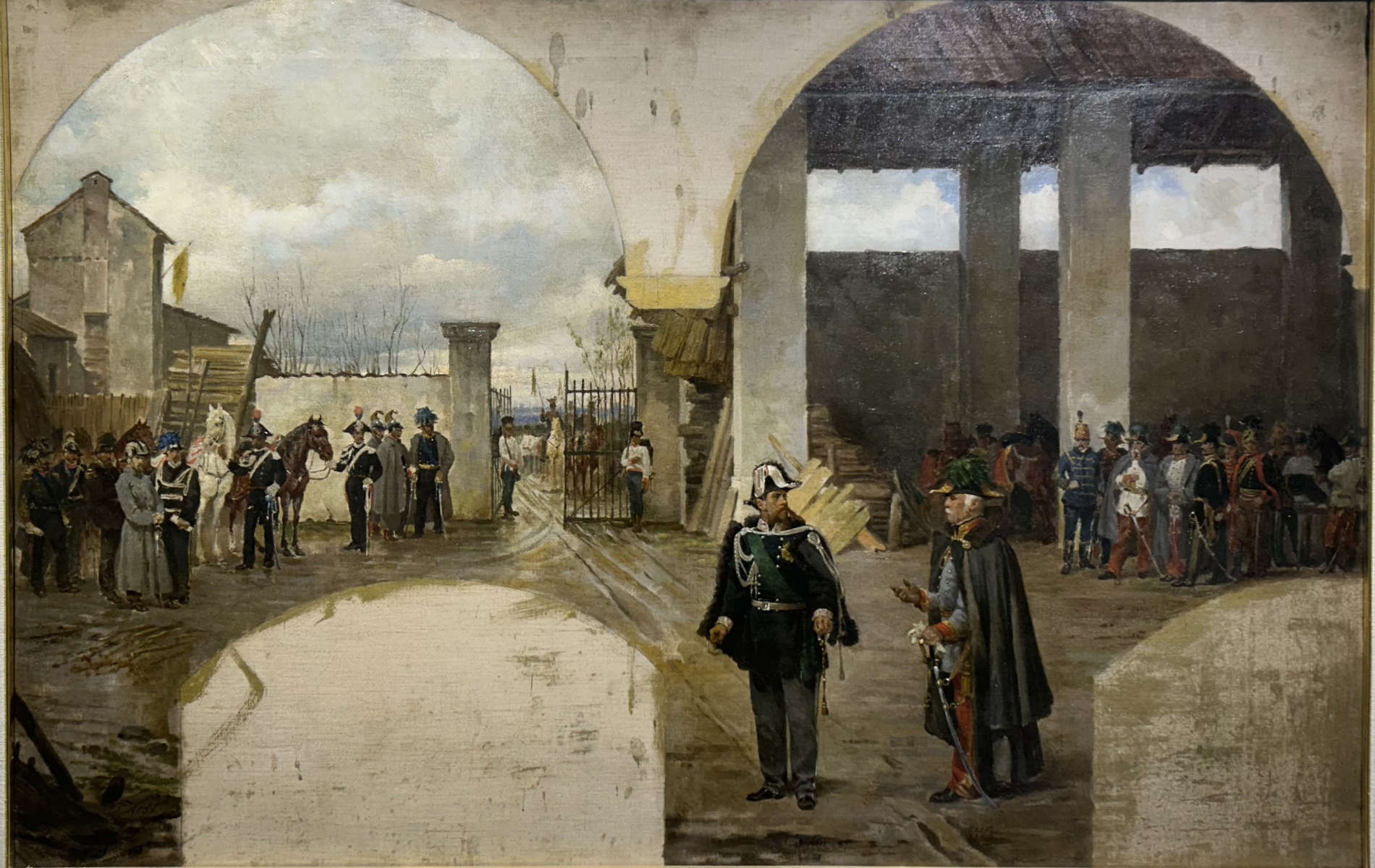 Pietro Aldi, The meeting between Radetzky and Victor Emmanuel II at the Vignale farmstead (1885; oil on canvas, 70 x 108 cm; Saturnia, Polo Culturale Pietro Aldi)