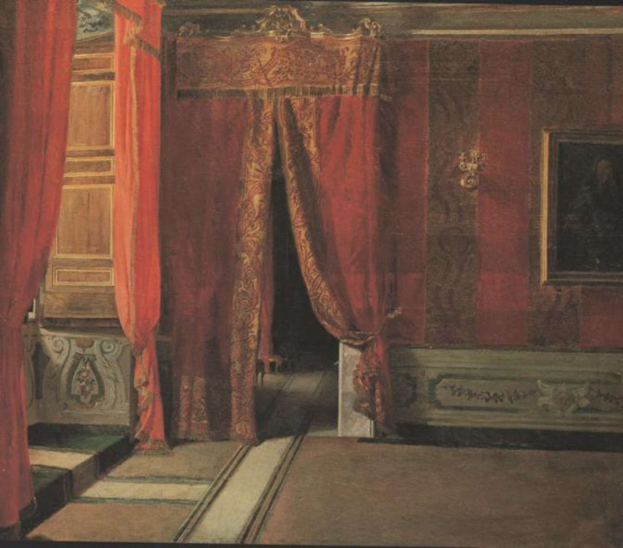 Pietro Aldi, Innenraum des Palazzo Corsini alla Lungara in Rom (um 1880; Öl auf Leinwand, 64 x 77 cm; Saturnia, Polo Culturale Pietro Aldi)