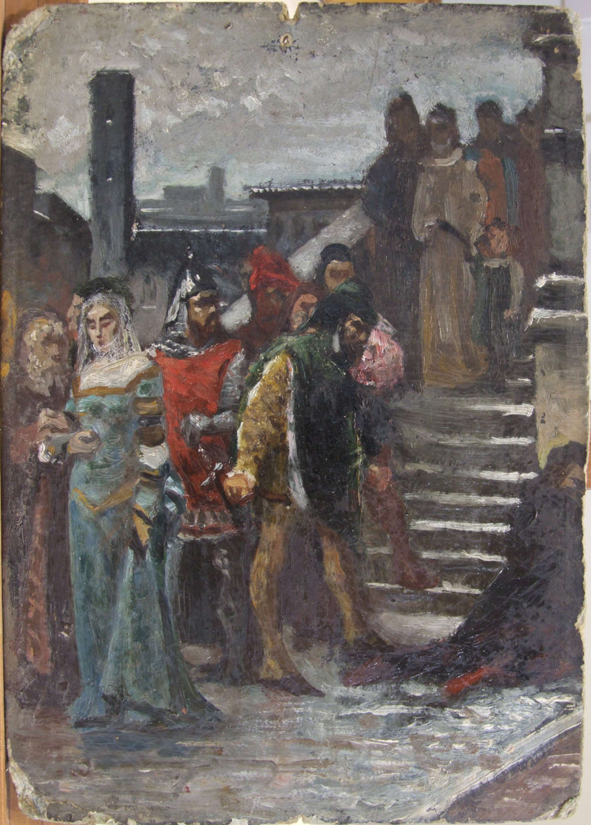 Pietro Aldi, Sketch for Buoso da Doara (ca. 1878, oil on cardboard; Saturnia, Polo Culturale Pietro Aldi, Cannucciari loan)