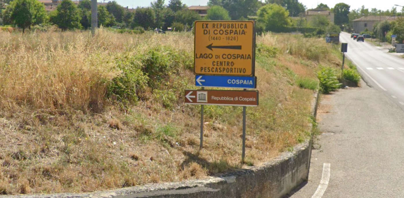 The sign indicating the former Republic of Cospaia