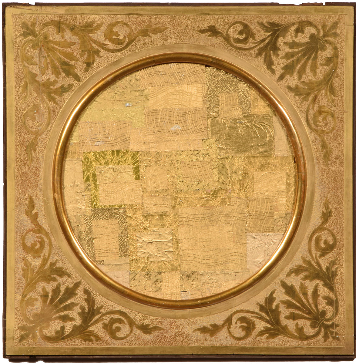 Flavio Favelli, Gold Zaire (2021; collage de tarjetas de chocolate, 49 × 49 cm; Bolonia, Colección del artista)