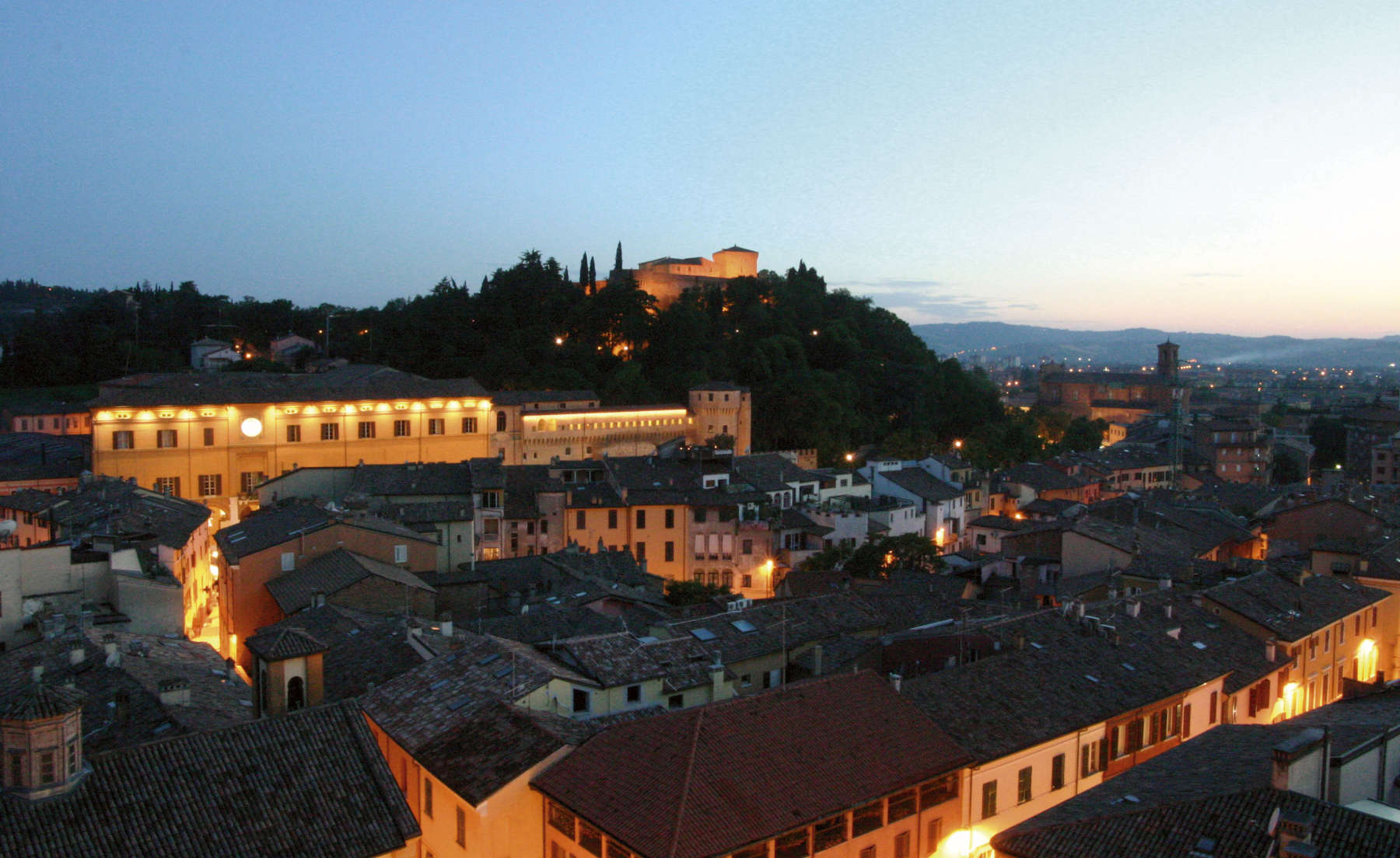 The historic center of Cesena at sunset. Photo: IAT Cesena Archives