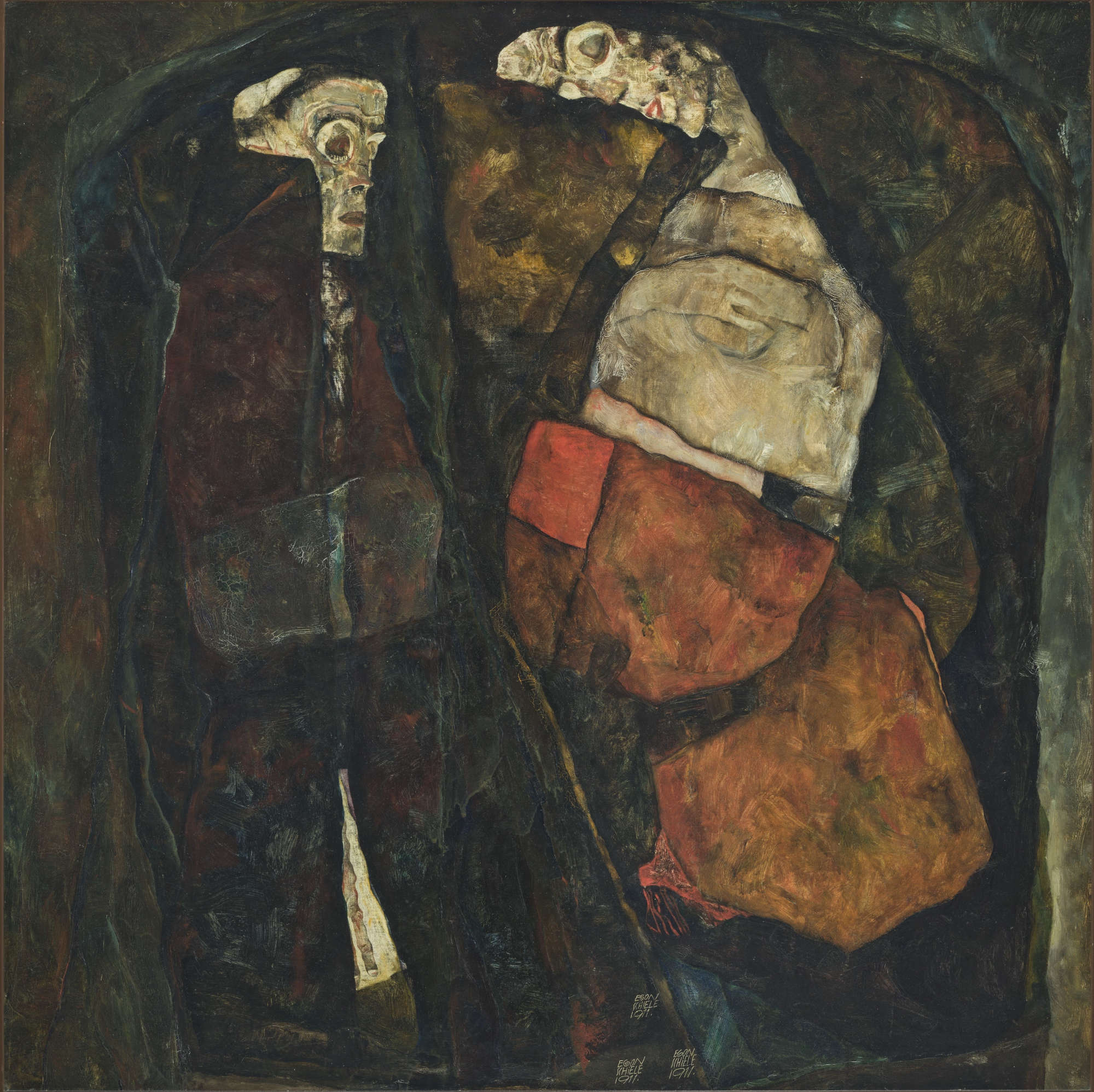 Egon Schiele, Pregnant Woman and Death (1911; oil on canvas, 100 x 100 cm; Prague, Národní Galerie)