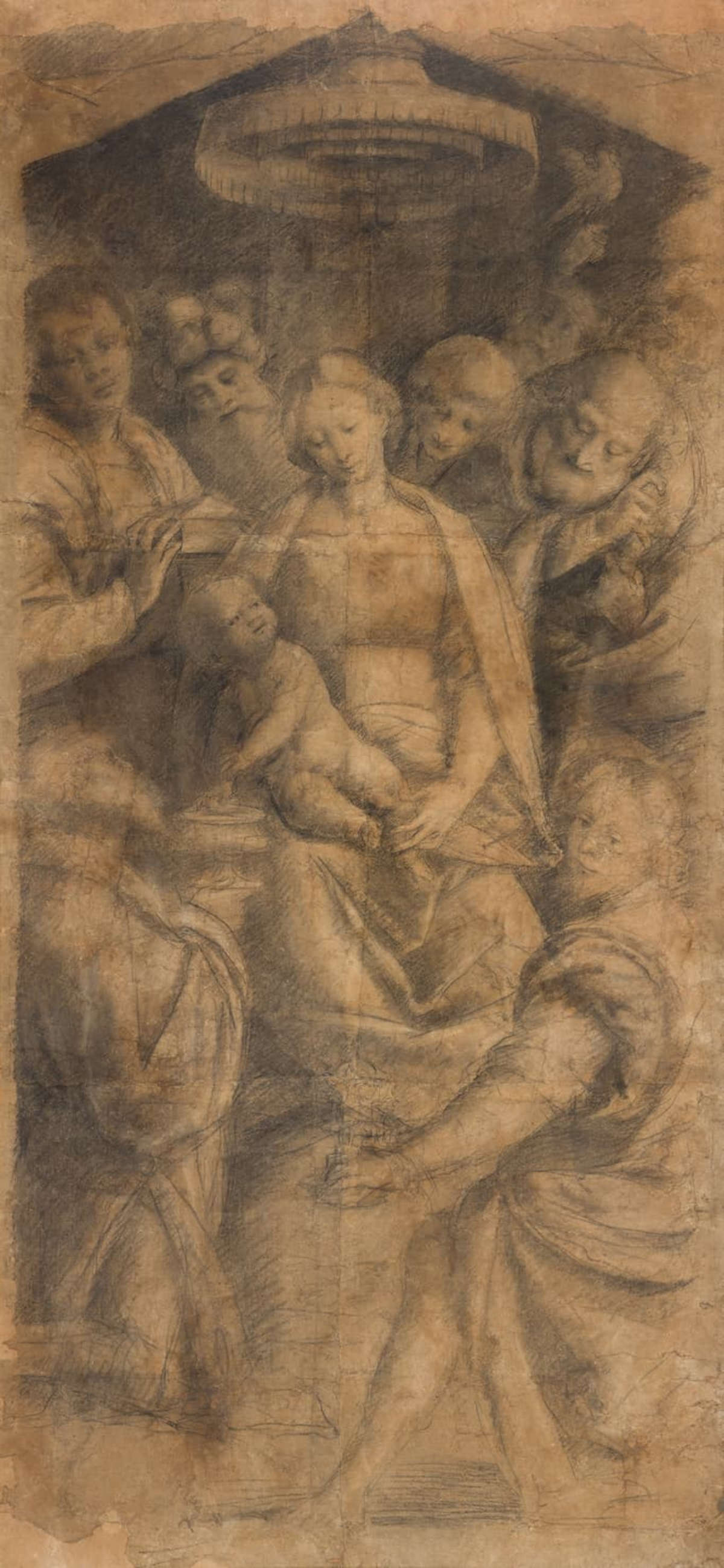 Bernardino Lanino, Adoración de los Magos (1539-1543; carboncillo con restos de lápiz y tiza; Turín, Pinacoteca Albertina, inv. 314)