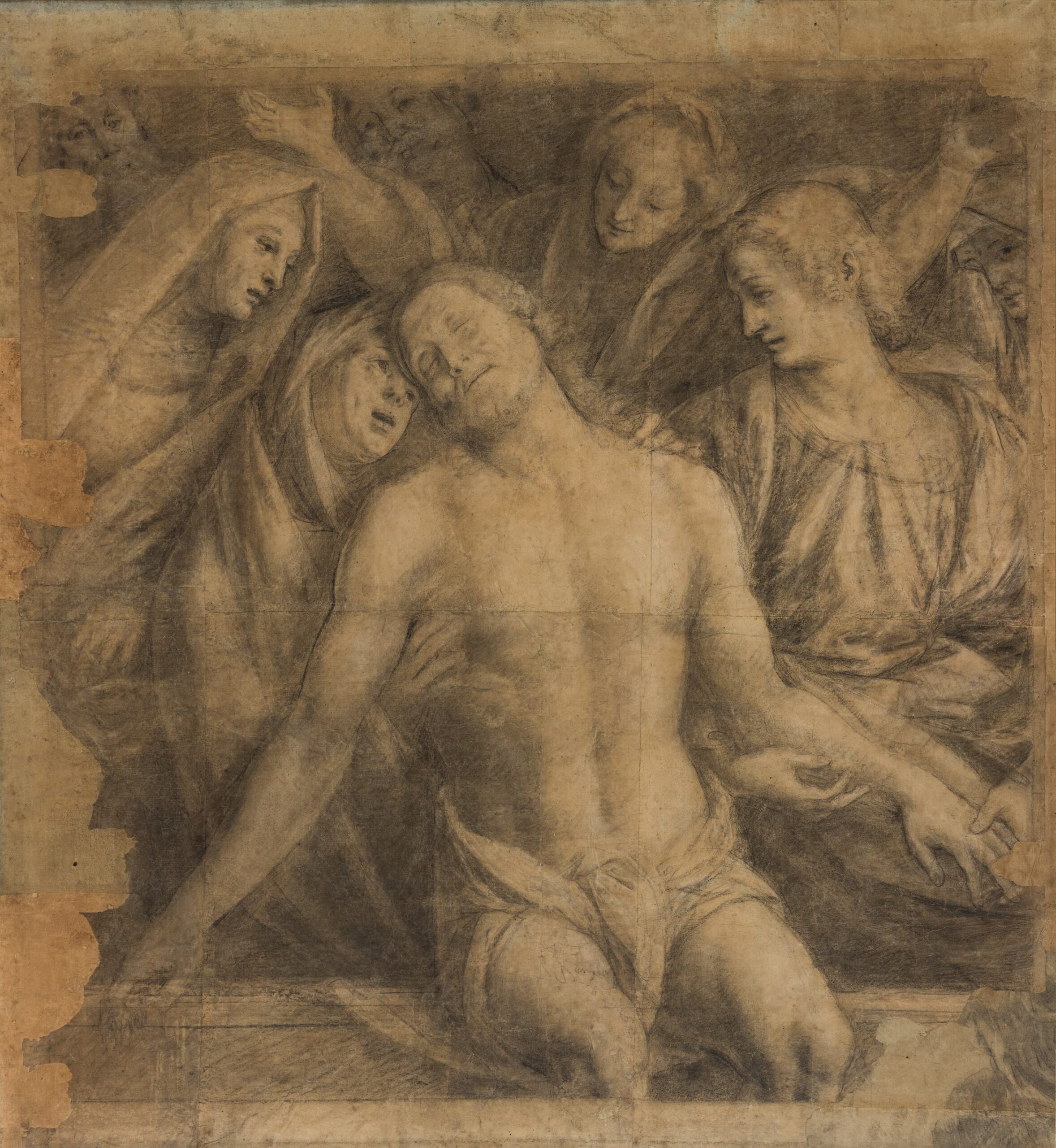 Gaudenzio Ferrari, Lamentación sobre Cristo muerto (c. 1536-1537; carboncillo y lápiz negro con elevación de tiza; Turín, Pinacoteca Albertina, inv. 323)