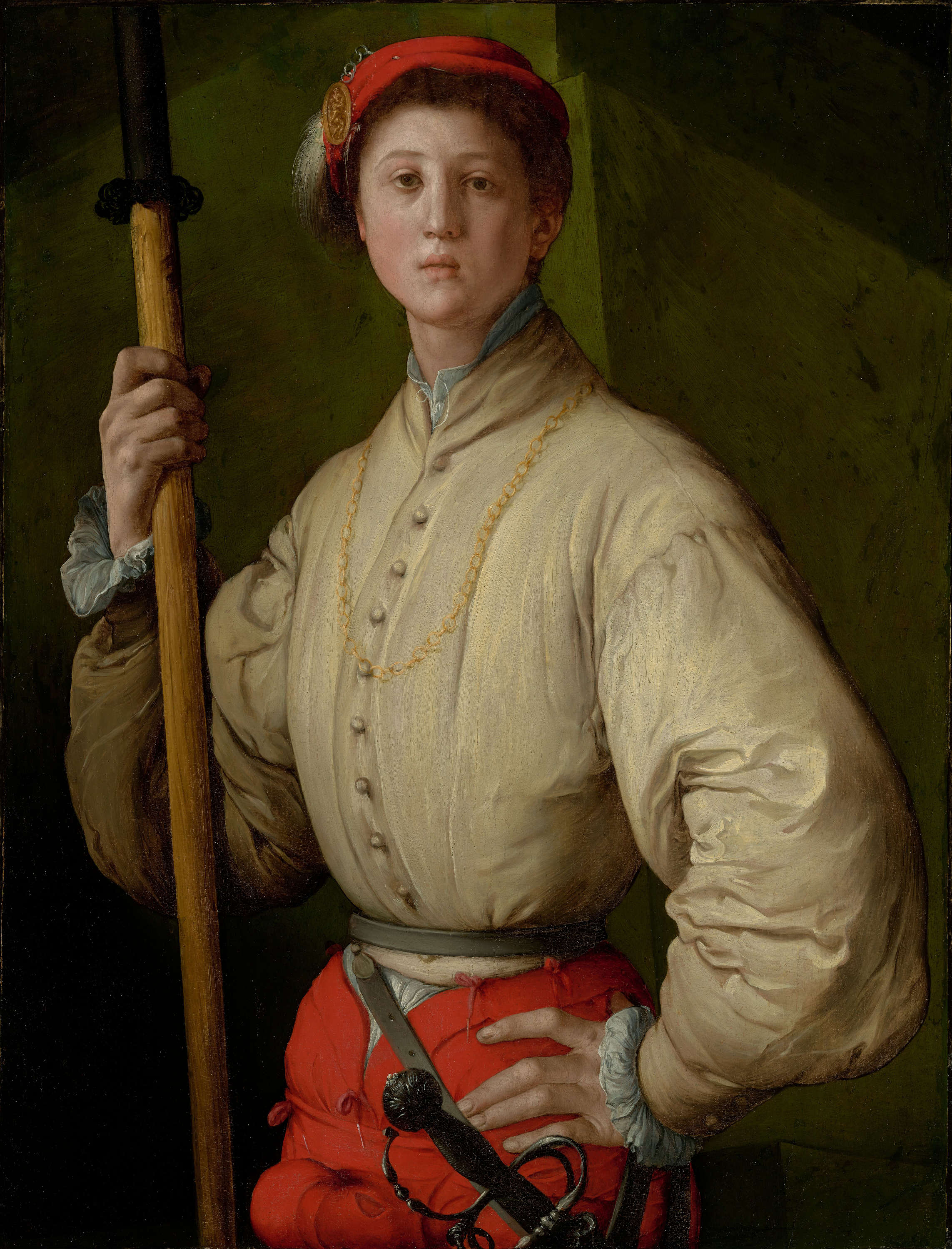 Pontormo, *The Halberdier* (1529–30 or 1537; oil on panel transferred to canvas, 92 x 73 cm; Los Angeles, Getty Museum)